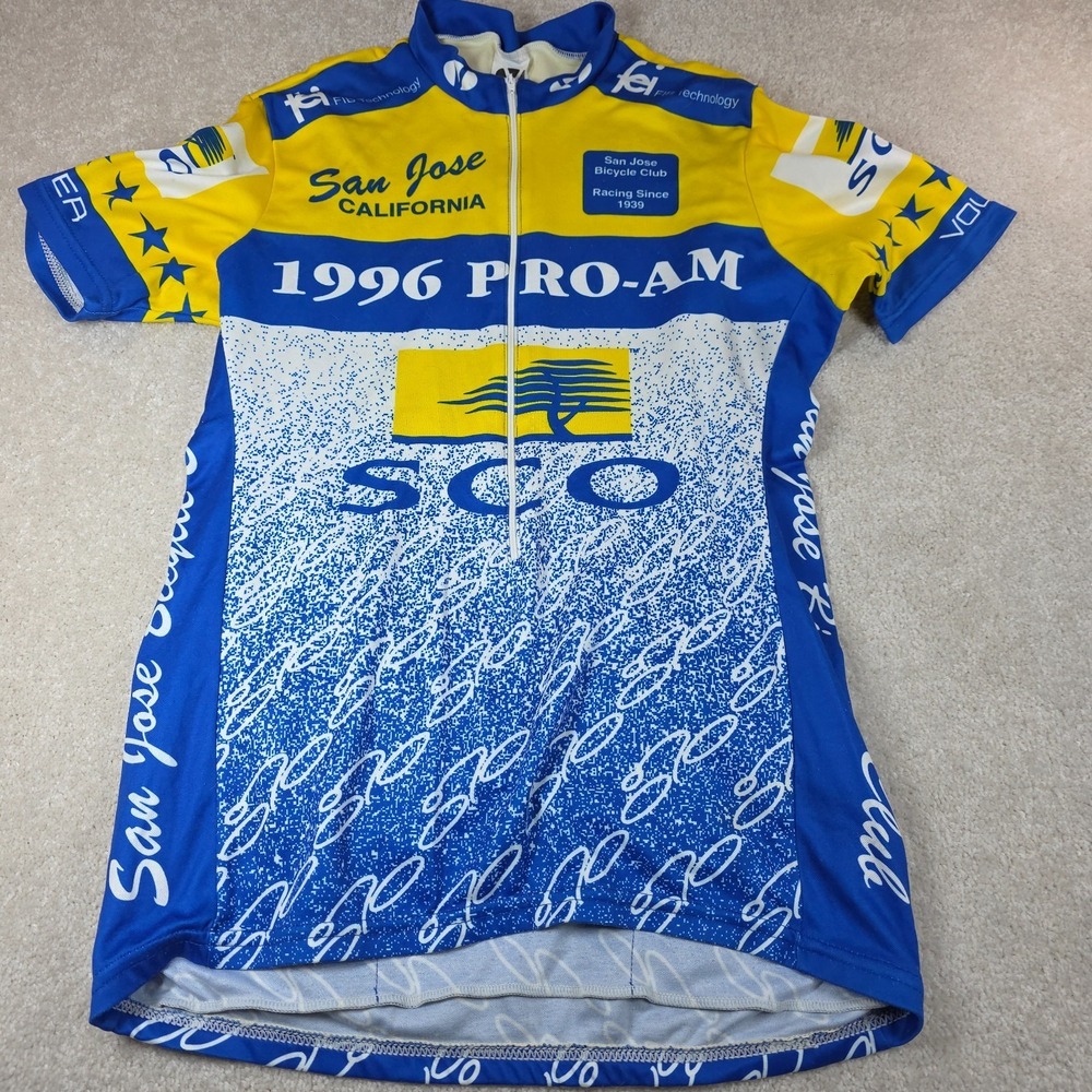 Voler Cycling Jersey Mens Blue Yellow 1996 San Jose Pro-Am SCO Graphic Vintage